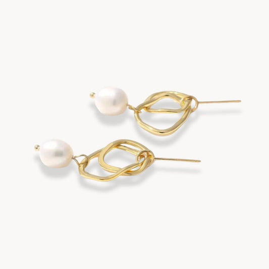 Geometric Drop Natural Pearl Earrings - Zafinne Jewelry