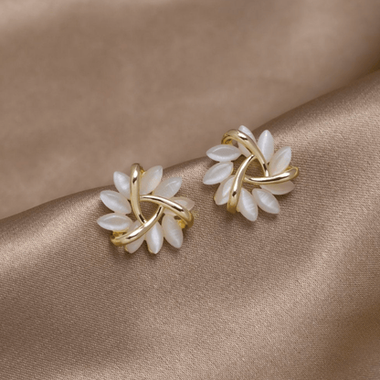 Gold Earrings Opal Petals - Zafinne Jewelry