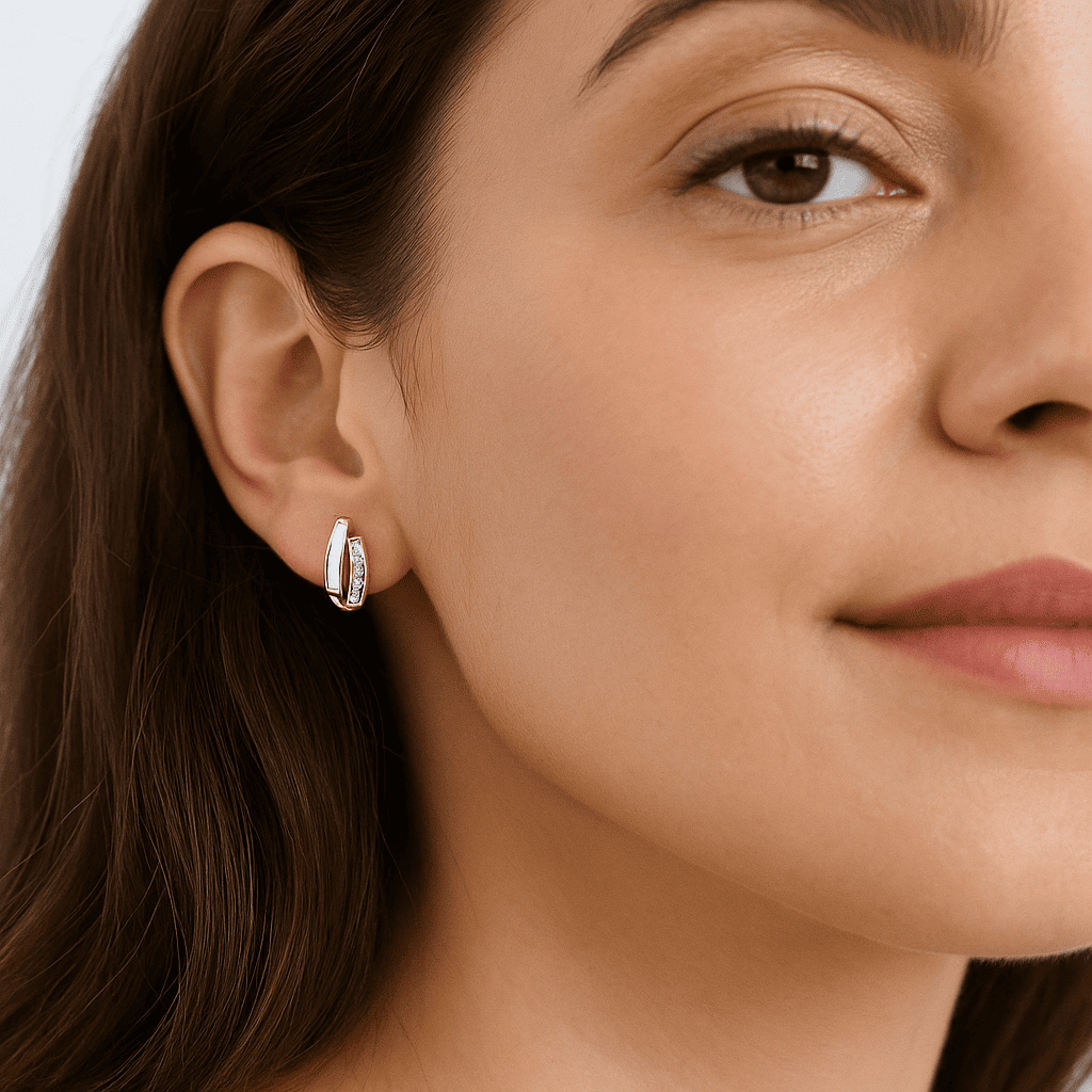 Gold Earrings White Opal - Zafinne Jewelry