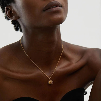 Golden Casting Sun Pendant Necklace - Zafinne Jewelry