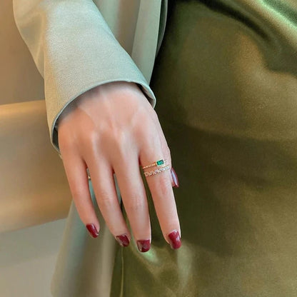 Green Crystal Double Adjustable Ring - Zafinne Jewelry