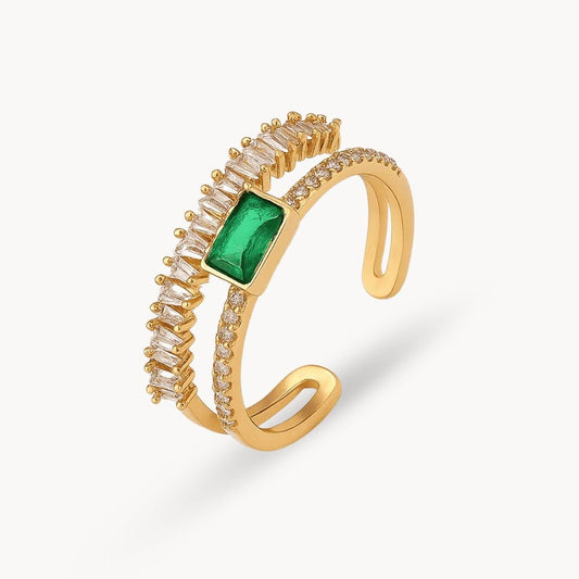 Green Crystal Double Adjustable Ring - Zafinne Jewelry