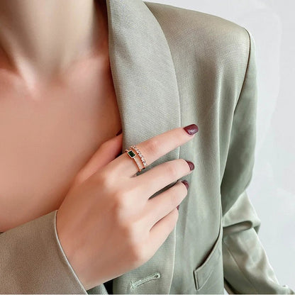 Green Crystal Double Adjustable Ring - Zafinne Jewelry