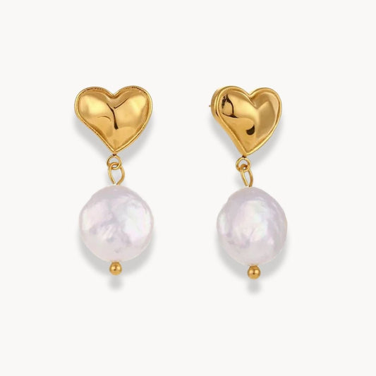 Heart Round Freshwater Pearl Drop Earrings - Zafinne Jewelry
