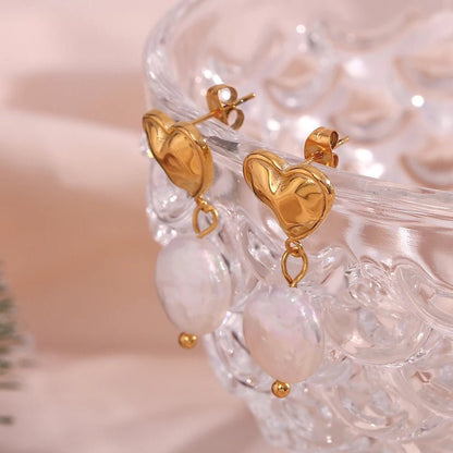 Heart Round Freshwater Pearl Drop Earrings - Zafinne Jewelry