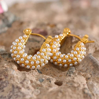 Hoop Vintage Pearls Earrings - Zafinne Jewelry