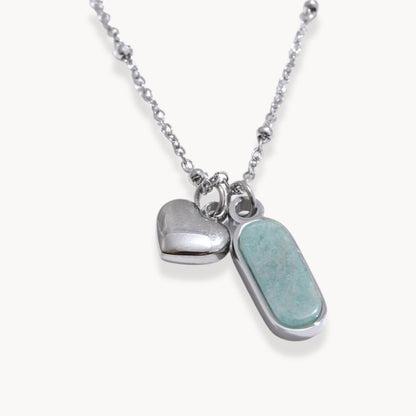 Isla Natural Amazonite Green Stone Heart Necklace - Zafinne Jewelry