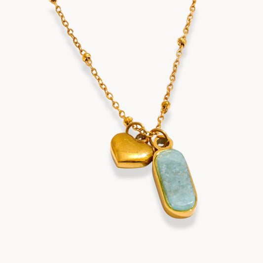 Isla Natural Amazonite Green Stone Heart Necklace - Zafinne Jewelry