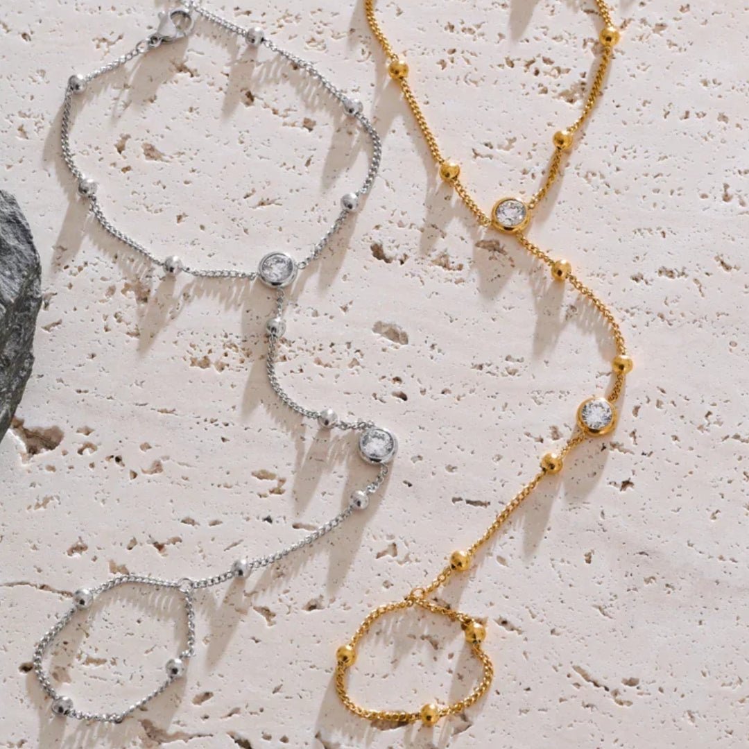 Mira Gold Beaded Hand Chain Bracelet - Zafinne Jewelry