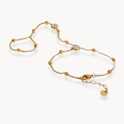 Mira Gold Beaded Hand Chain Bracelet - Zafinne Jewelry
