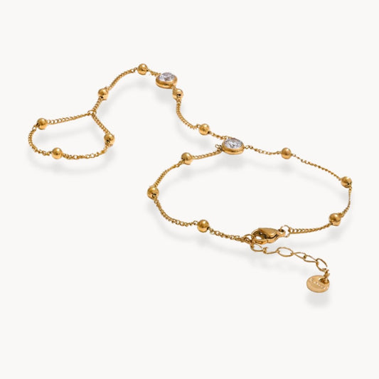 Mira Gold Beaded Hand Chain Bracelet - Zafinne Jewelry