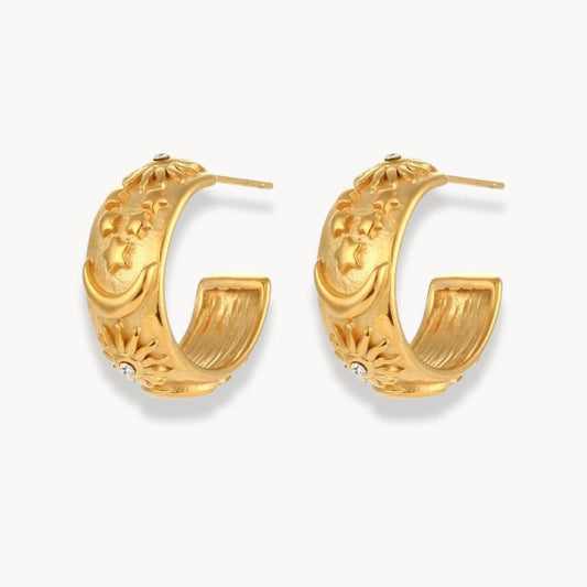 Moon Sun Star Hoop Earrings - Zafinne Jewelry