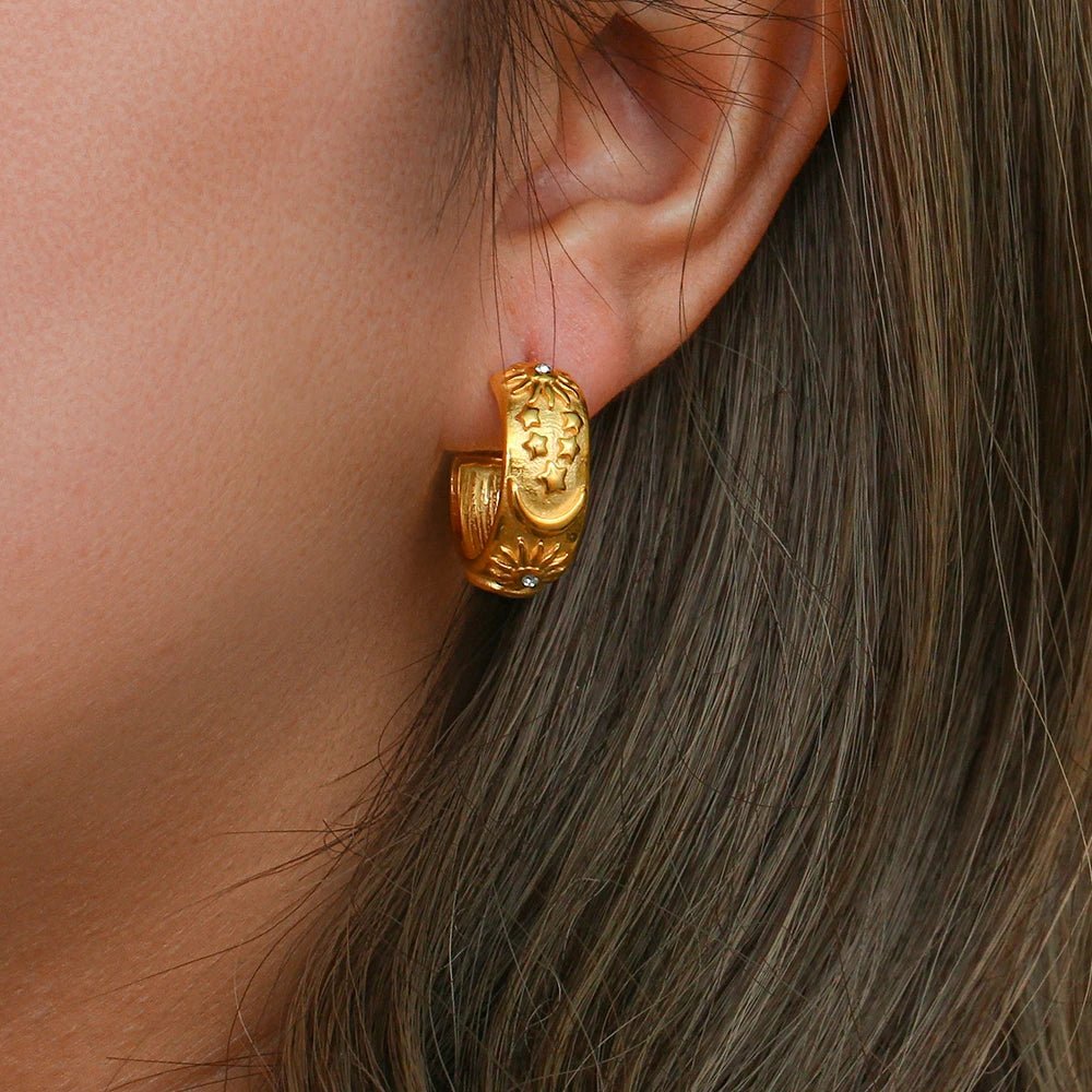 Moon Sun Star Hoop Earrings - Zafinne Jewelry