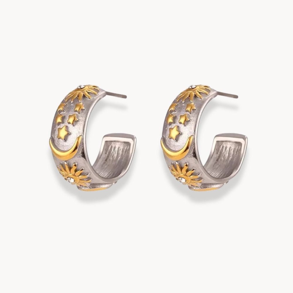 Moon Sun Star Hoop Earrings - Zafinne Jewelry