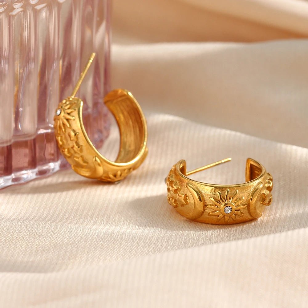 Moon Sun Star Hoop Earrings - Zafinne Jewelry
