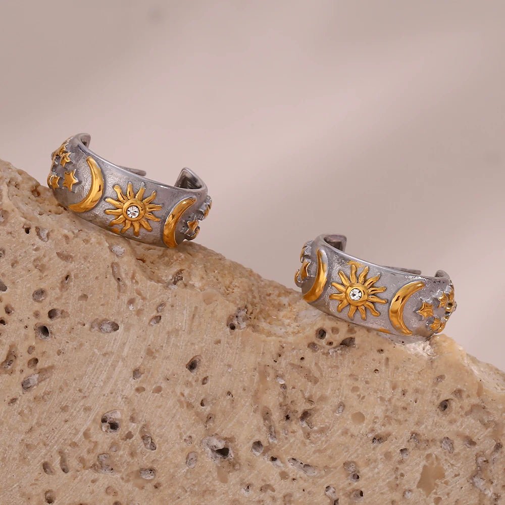 Moon Sun Star Hoop Earrings - Zafinne Jewelry