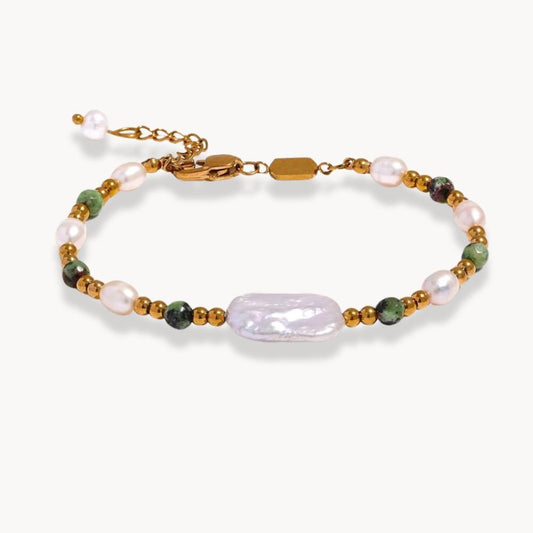 Natural Epidote Stone Freshwater Pearls Bracelet - Zafinne Jewelry