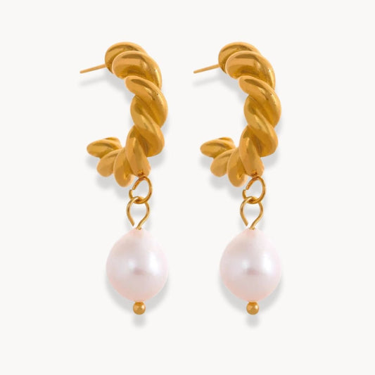Natural Pearl Twisted Drop Earrings - Zafinne Jewelry