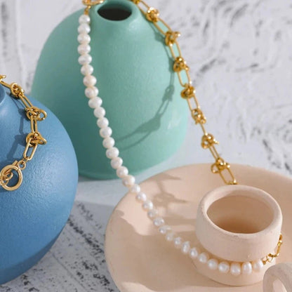 Natural Pearls Chain Necklace - Zafinne Jewelry