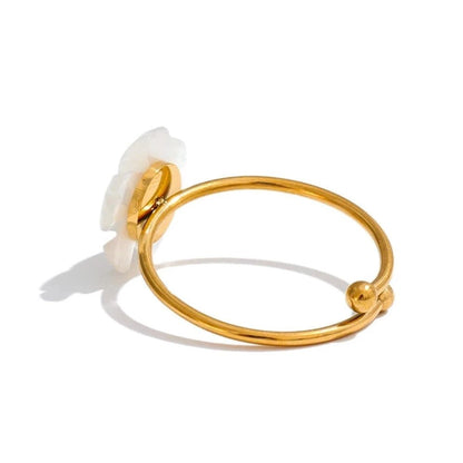 Natural Shell Flower Adjustable Ring - Zafinne Jewelry