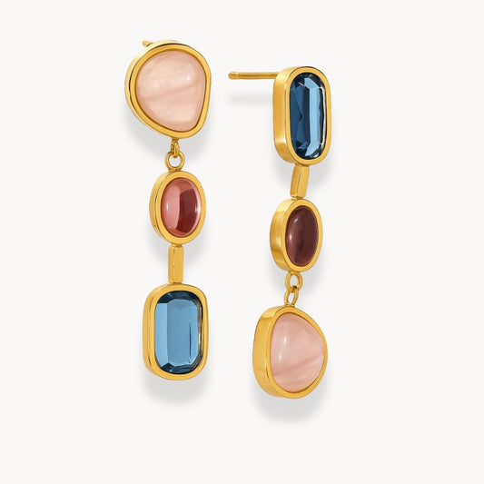 Natural Stone Geometric Drop Earrings - Zafinne Jewelry