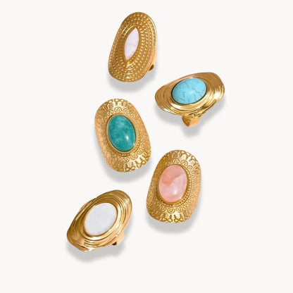 Natural Stone Vintage Adjustable Ring - Zafinne Jewelry