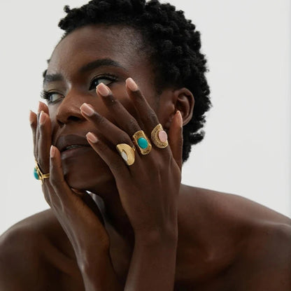 Natural Stone Vintage Adjustable Ring - Zafinne Jewelry