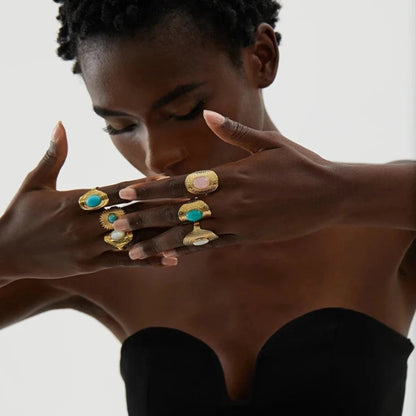 Natural Stone Vintage Adjustable Ring - Zafinne Jewelry