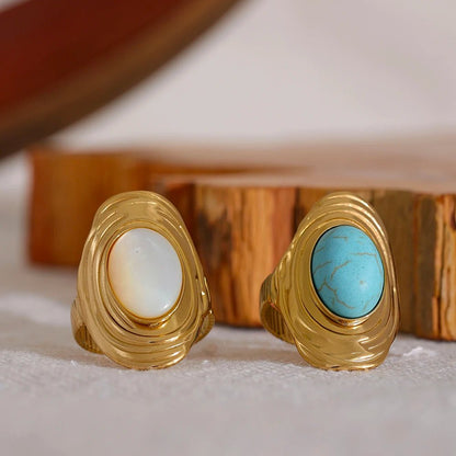 Natural Stone Vintage Adjustable Ring - Zafinne Jewelry