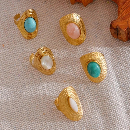Natural Stone Vintage Adjustable Ring - Zafinne Jewelry