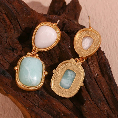 Natural Stone White Jade Amazonite Earrings - Zafinne Jewelry