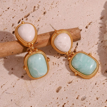 Natural Stone White Jade Amazonite Earrings - Zafinne Jewelry