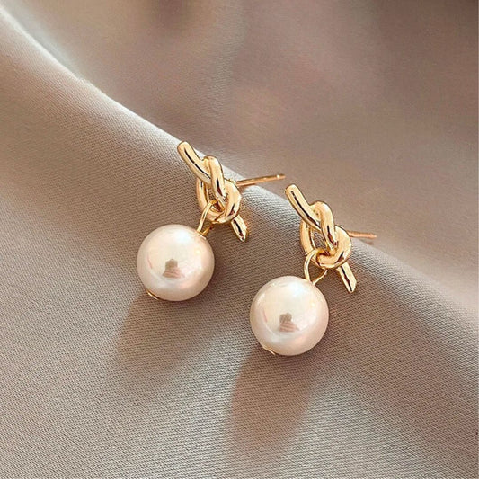 Knot Pearl Pendant Earrings