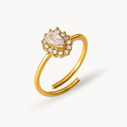 Oval Floral Shape Stone Adjustable Ring - Zafinne Jewelry