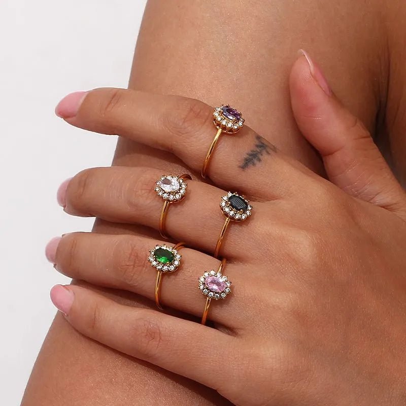 Oval Floral Shape Stone Adjustable Ring - Zafinne Jewelry