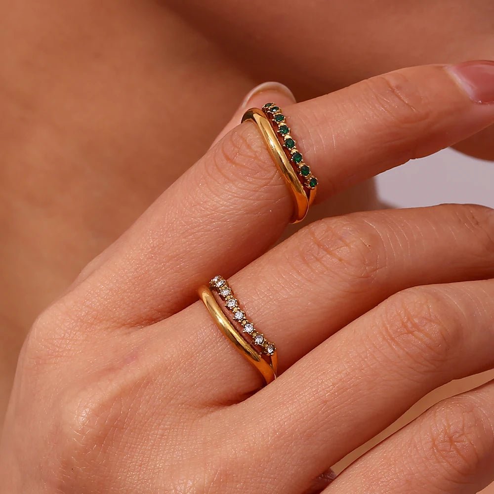 Paved Multiple Layer Ring - Zafinne Jewelry