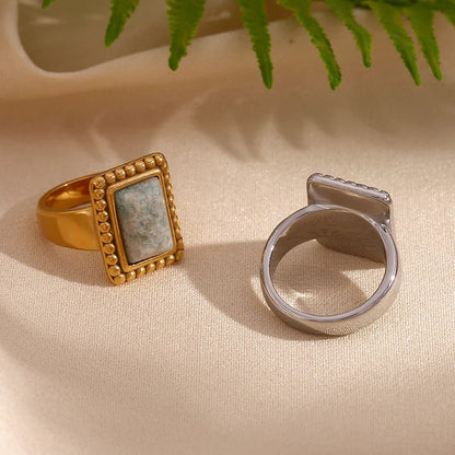 Rectangular Natural Stone Ring - Zafinne Jewelry