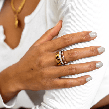 Ring Triple Stack Roman Numerals - Zafinne Jewelry