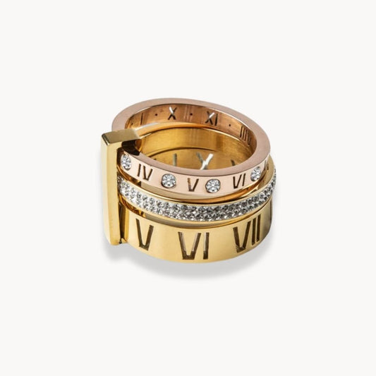 Ring Triple Stack Roman Numerals - Zafinne Jewelry