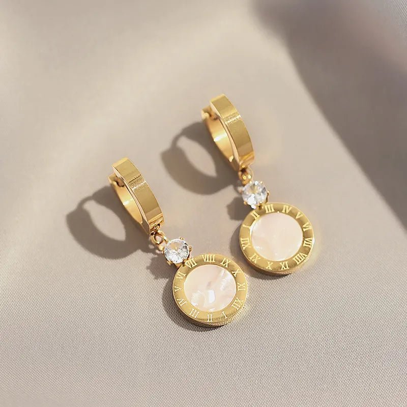 Roman Round Pendant Earrings - Zafinne Jewelry