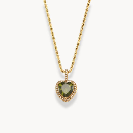 Rope Chain Heart Stone Pendant Necklace - Zafinne Jewelry