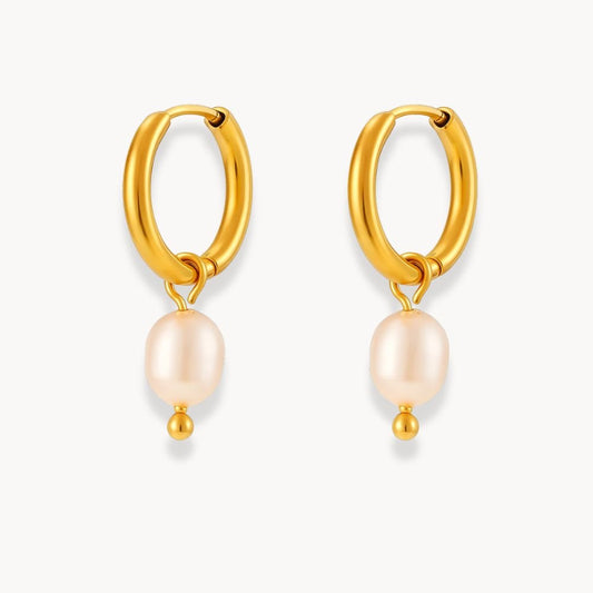 Round Hoop Freshwater Pearl Earrings - Zafinne Jewelry