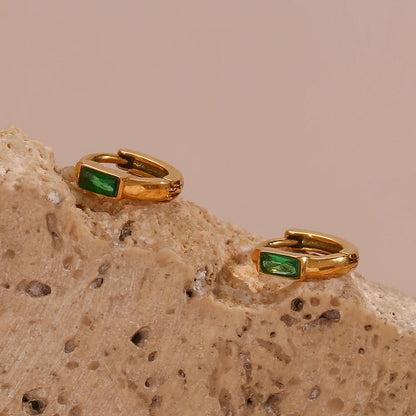 Square Stone Hoop Earrings - Zafinne Jewelry