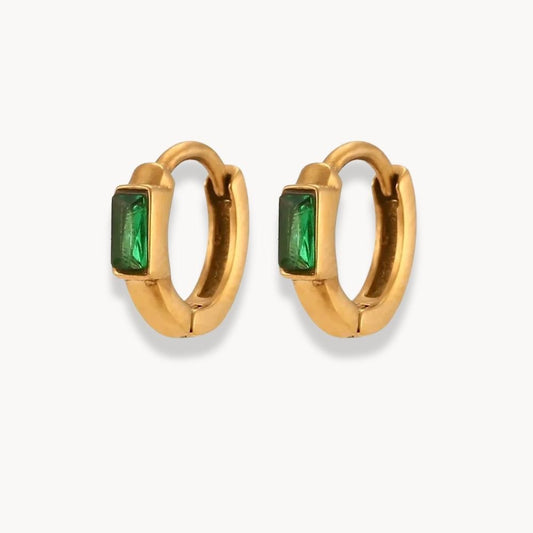 Square Stone Hoop Earrings - Zafinne Jewelry