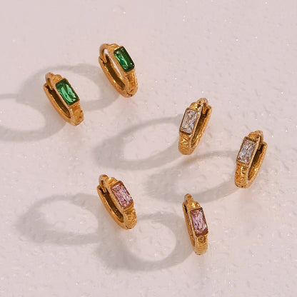 Square Stone Hoop Earrings - Zafinne Jewelry