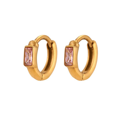 Square Stone Hoop Earrings - Zafinne Jewelry