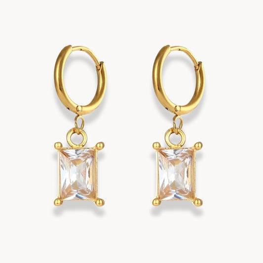 Square Stone Pendant Earrings - Zafinne Jewelry