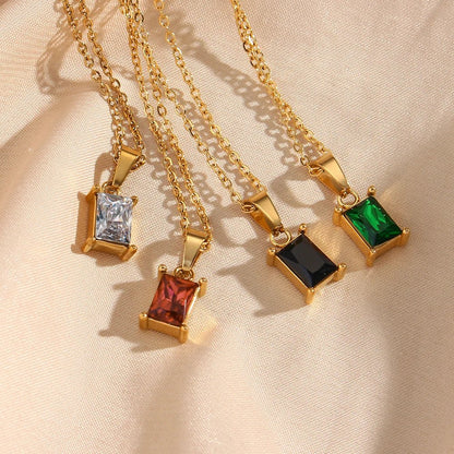 Square Stone Pendant Necklace - Zafinne Jewelry