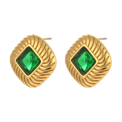 Square Texture Zircon Stone Earrings - Zafinne Jewelry