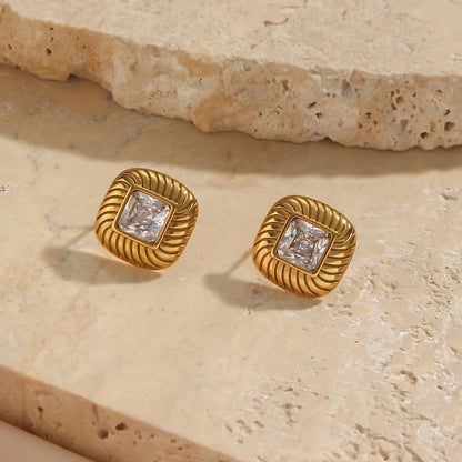 Square Texture Zircon Stone Earrings - Zafinne Jewelry